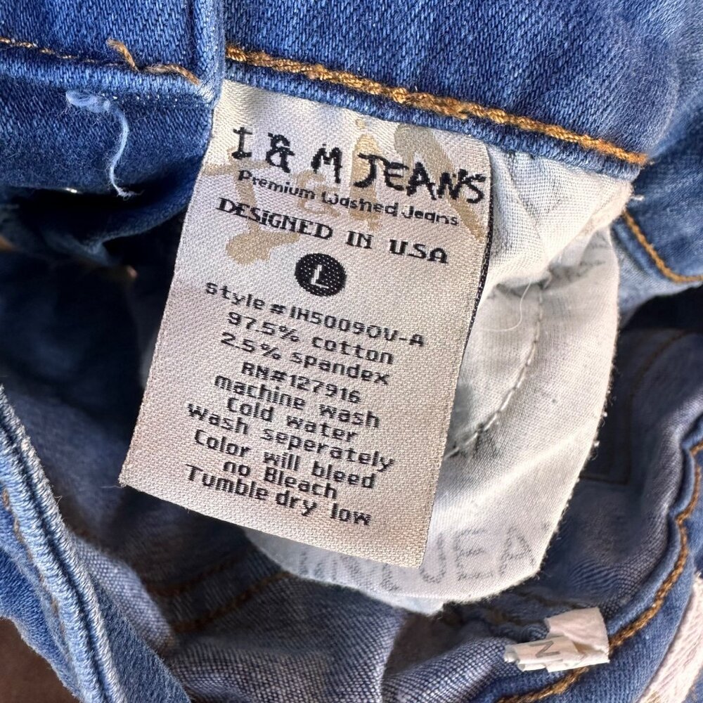 I & M Jeans Denim Overalls Shorts Cuffed Jean Shorts Size L - Picture 10 of 10
